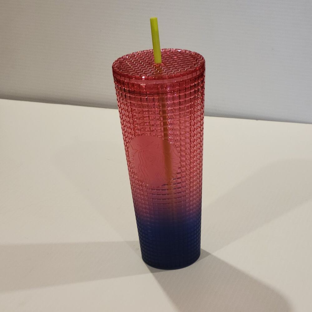 Starbucks 2022 Summer Watermelon Pink & Blue Disco Grid Venti Tumbler 24oz